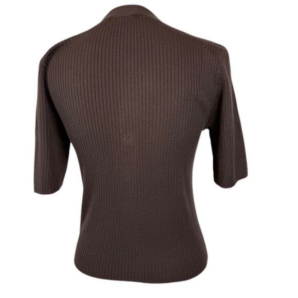 AYR Merino The West End Wool Blend Brown Button Frt Top Short Sleeve Size Medium - Picture 2 of 8